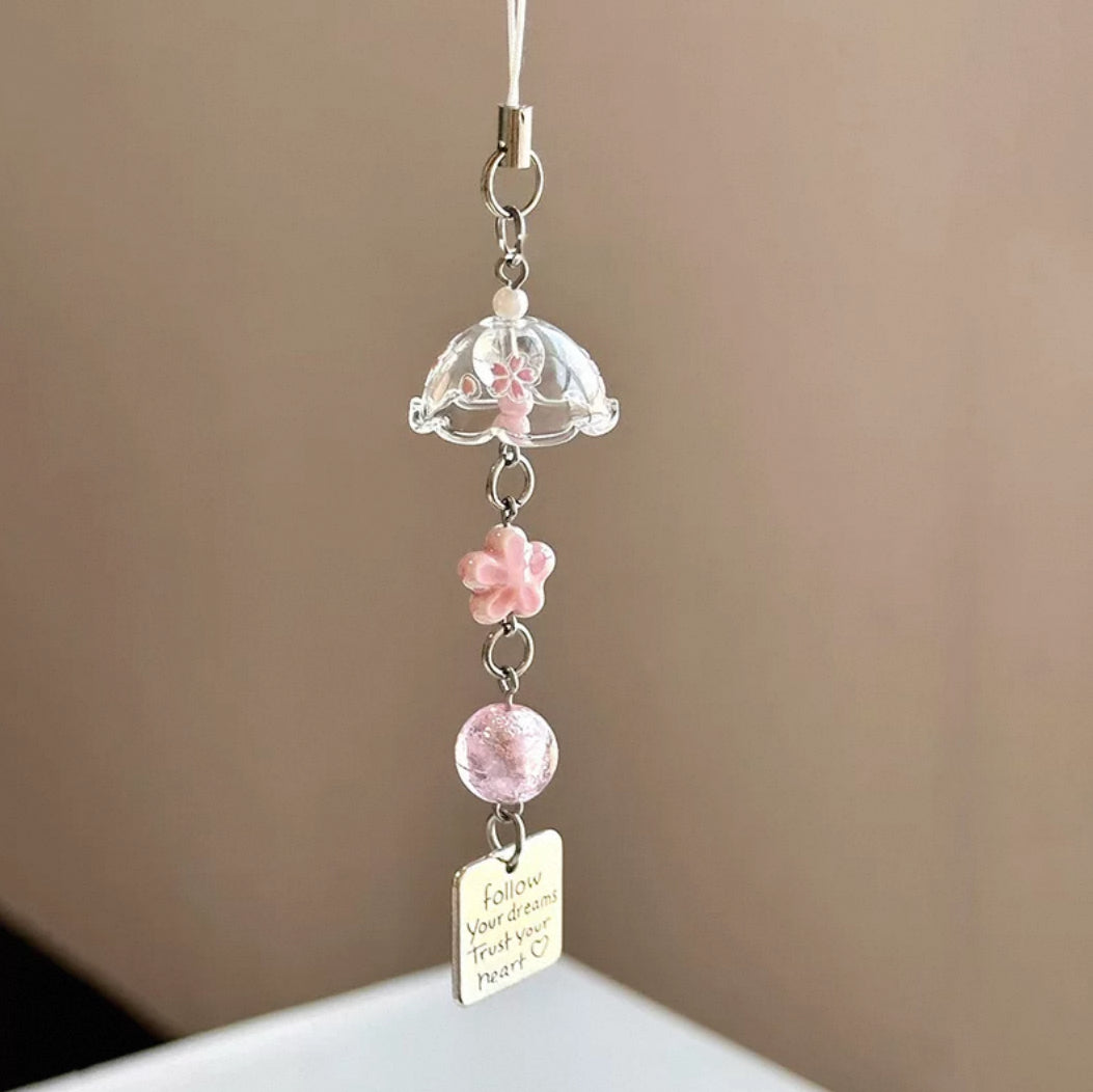 Sakura Umbrella With Words Bead Phone Charm Straps
