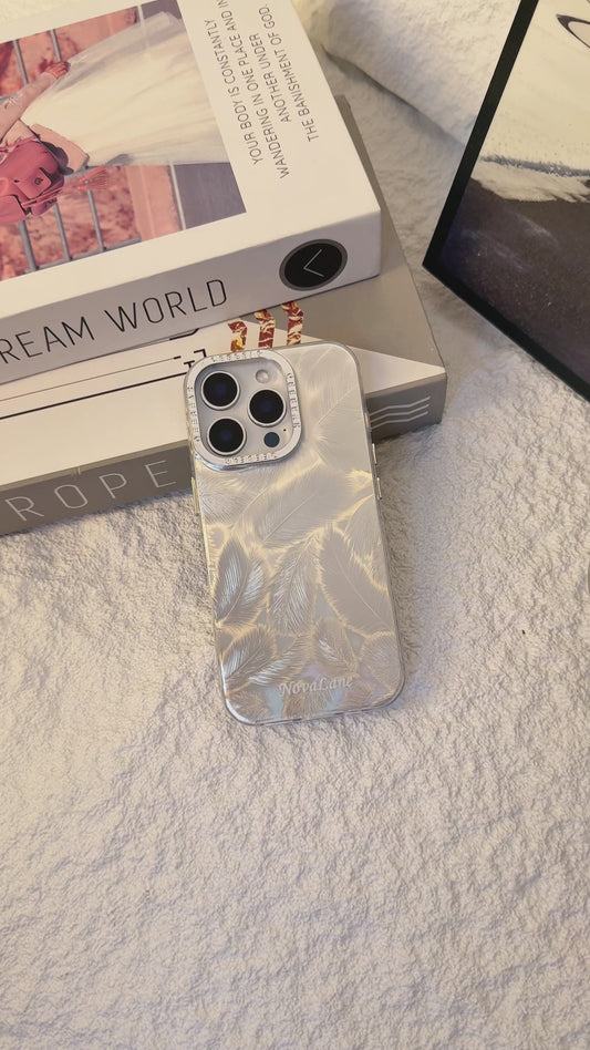 Japanese Inspired Silver Feather Shining Phone Case