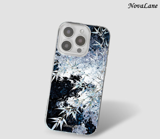 Japanese Silver Bamboo Night Leaves Shining Phone Case Cover