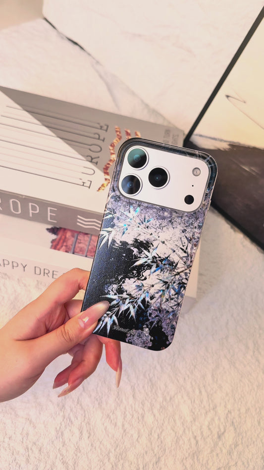 Japanese Silver Bamboo Night Leaves Shining Phone Case Cover
